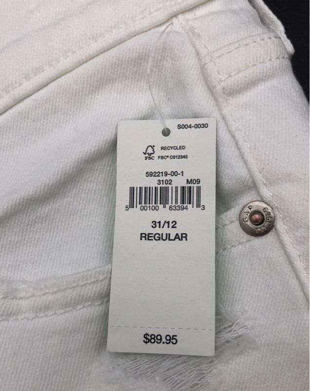 GAP Women's White Vintage Slim Mid Rise Distressed Jeans Sz 31/12R NWT