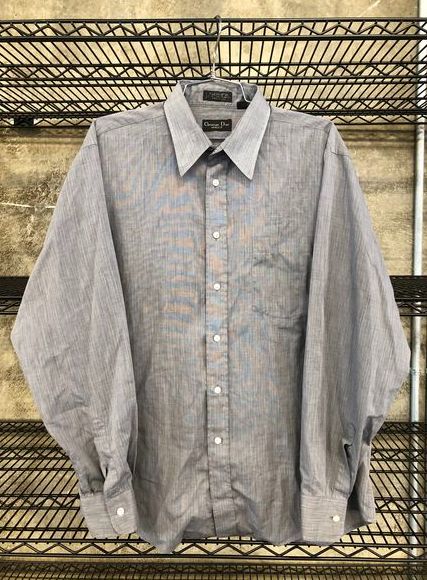 Vintage Christian Dior Men's Grey Pin Stripe Long Sleeve Shirt-(+COA)