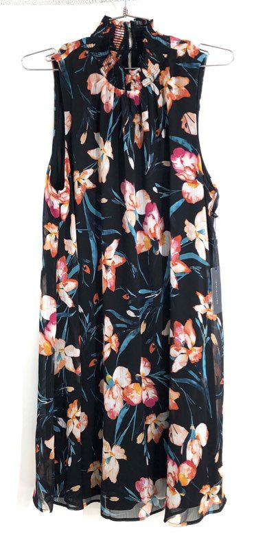 Tommy Hilfiger Womens Black Floral Smocked Mock Neck Sleeveless Blouse NWT Sz 12