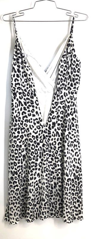 Express Women Leopard Print V-Neck Spaghetti Strap Wrap Dress White Black NWT XS