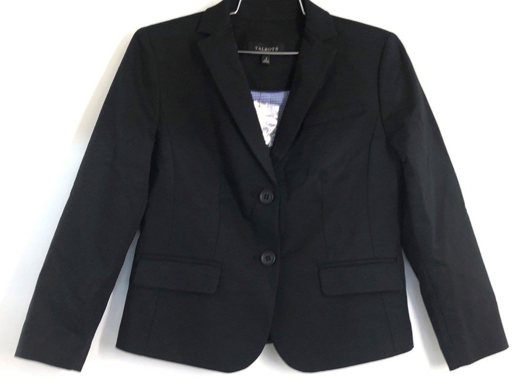 Talbots Women's Black 2-Button Blazer Gingham Lining NWT Sz 2 Career Suit Jacket