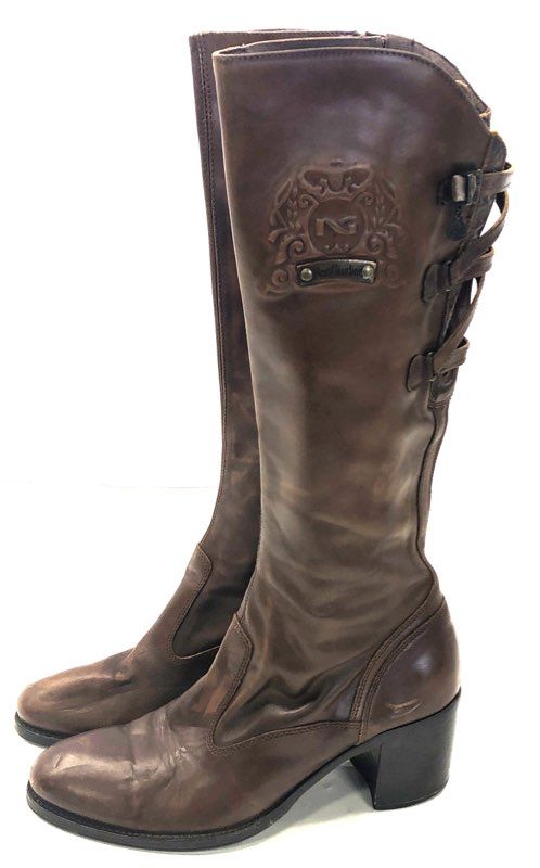 Nero Giardini Brown Leather Knee High Riding Boots Side Zip Made In Italy Sz 38