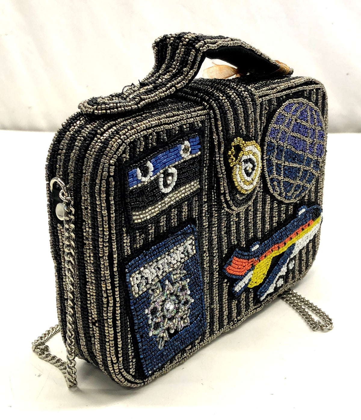 Black Silver Travel The World Beaded Artisan Box Handbag NWT Crossbody Bag