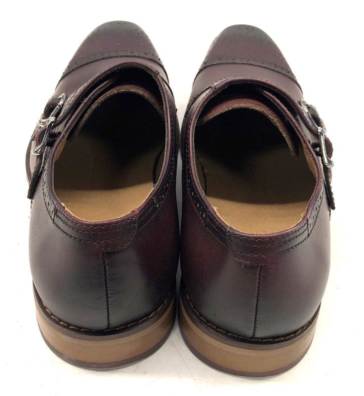 La Milano Men's Burgundy Burnished Double Monk Strap Brogue Dress Shoes Size 10