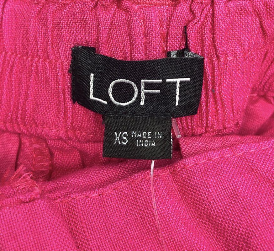 LOFT Women's Pink Embroidered Paperbag Waist Linen Blend Shorts Size XS NWT