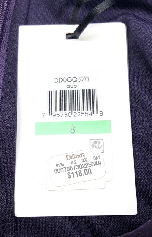 DKNY Women's Purple Metallic Clip Dot Bishop Sleeve Tie Waist Dress NWT Size 8