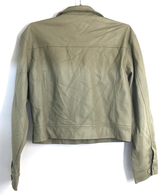 ILLA ILLA Women's Sage Green Faux Leather Cropped Trucker Jacket Sz S