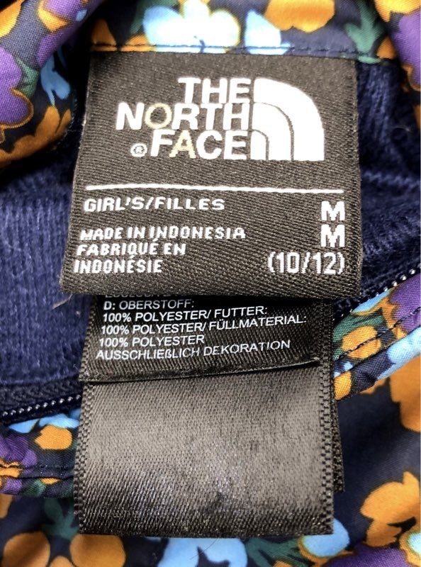 The North Face Girl's Mossbud Swirl Reversible Jacket Floral Navy Orange Sz M