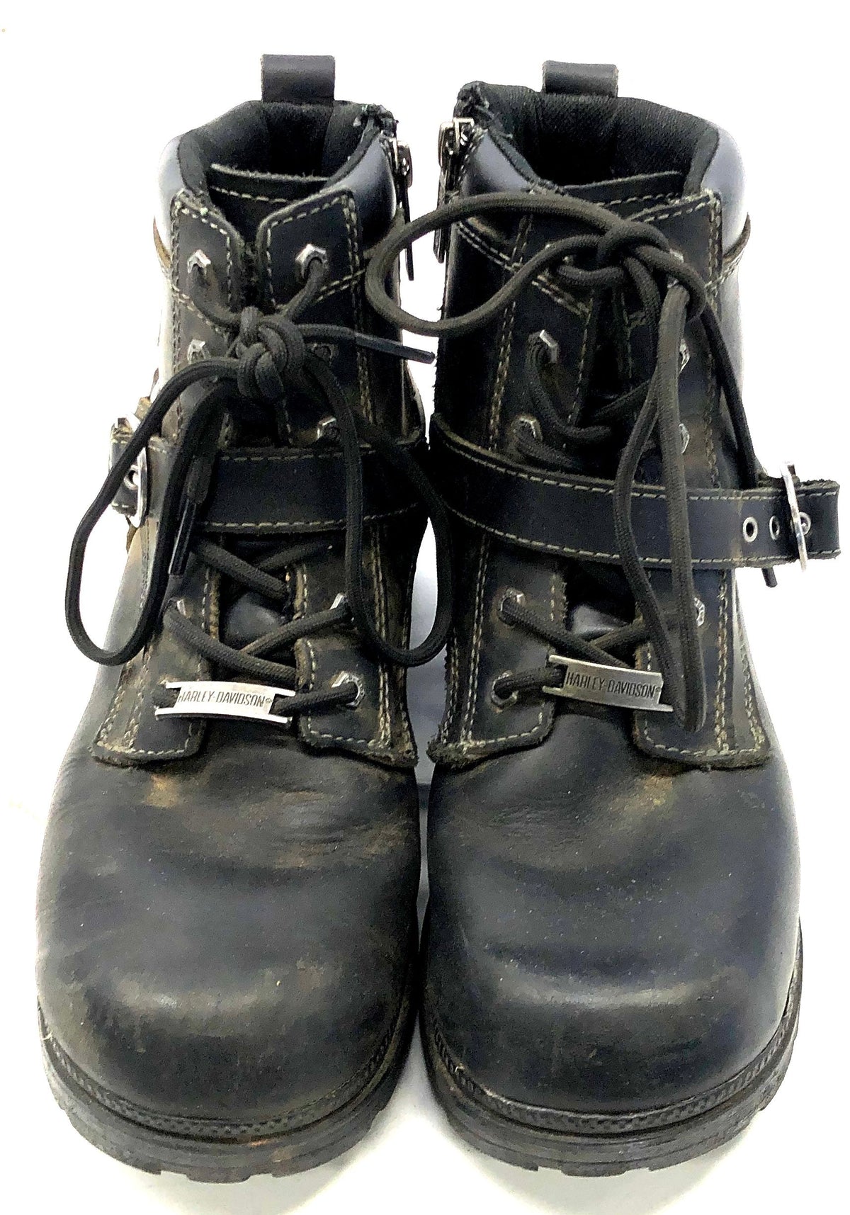 Harley-Davidson Black Leather Lace Up Side Zip Harness Motorcycle Boots Size 8.5