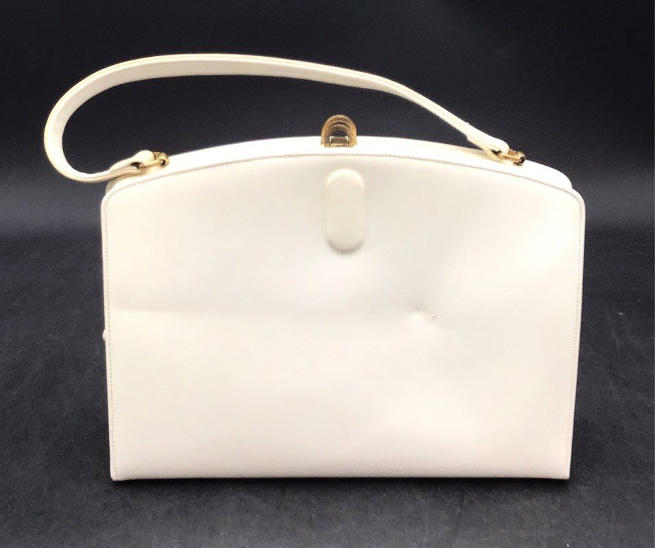 Vintage 1960s Rich Craft White Leather Frame Bag Satchel Red Lining Coin Purse