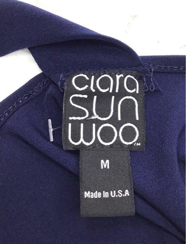 Clara Sunwoo Women's Navy Blue Soft Knit Jumpsuit Back Strap Pocket NWT Sz M