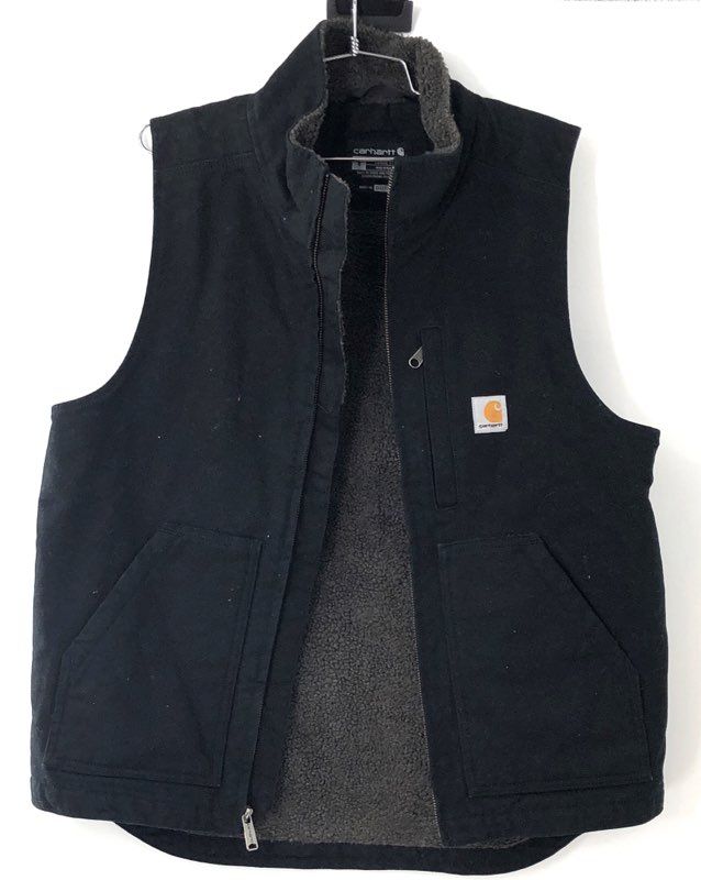 Carhartt Men's Washed Duck Sherpa Lined Vest Black Workwear Sz S
