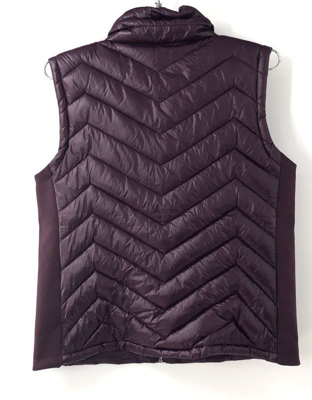 Calvin Klein Women's Quilted Puffer Vest Passion Plum Chevron Stretch Side NWT S