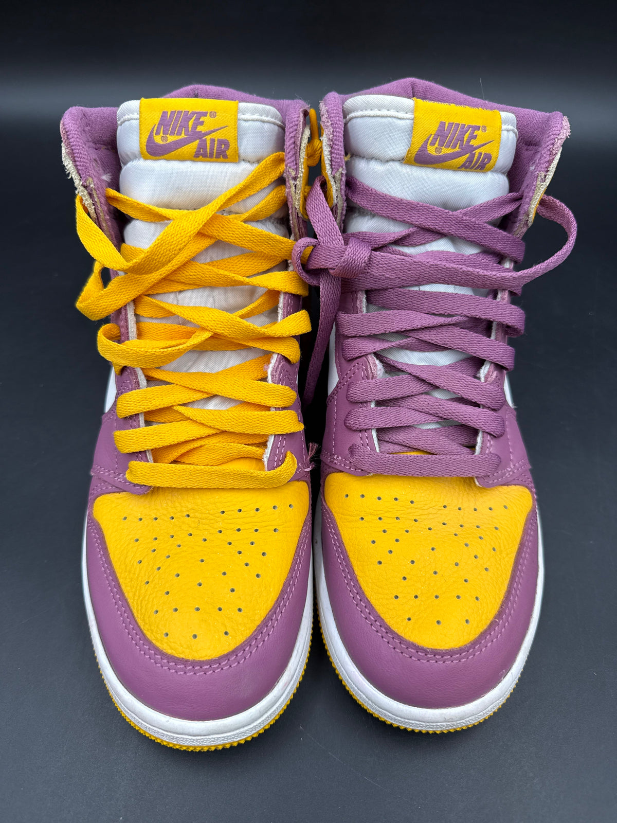 Nike Air Jordan 1 Retro High OG Brotherhood University Gold Purple Size 6Y COA