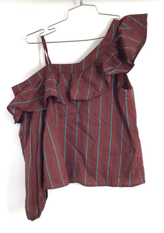 J.O.A. Los Angeles Women's Rust Red Striped One Shoulder Ruffle Top Sz XS