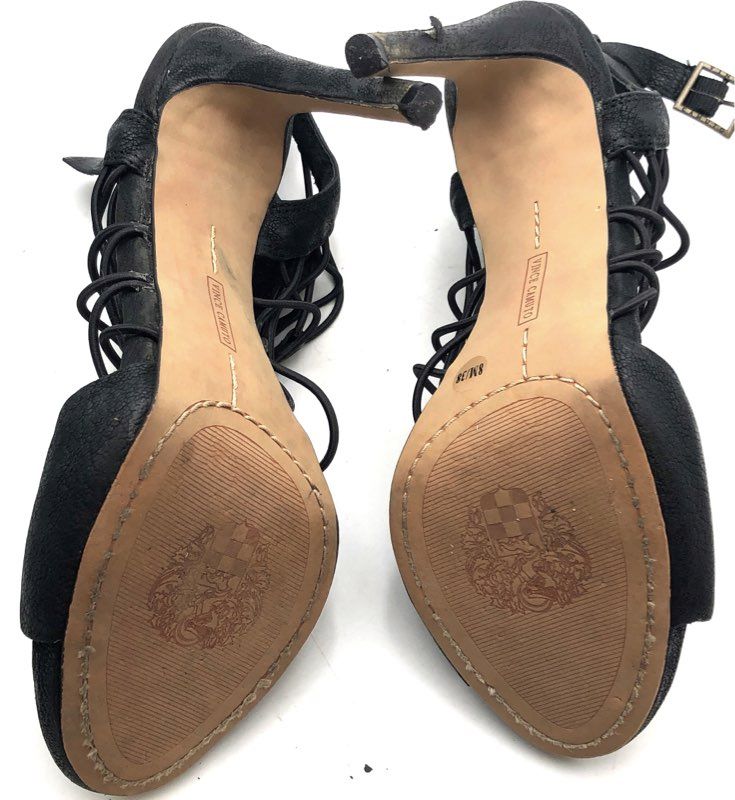 Vince Camuto Black Leather Cage Lace Up Stiletto Sandals Size 8M
