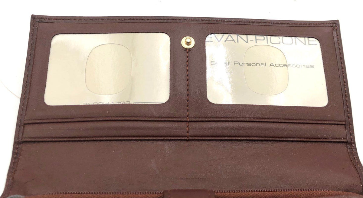 Evan-Picone Brown Leather Vintage NWT Organizer Clutch Wallet Gold Hardware