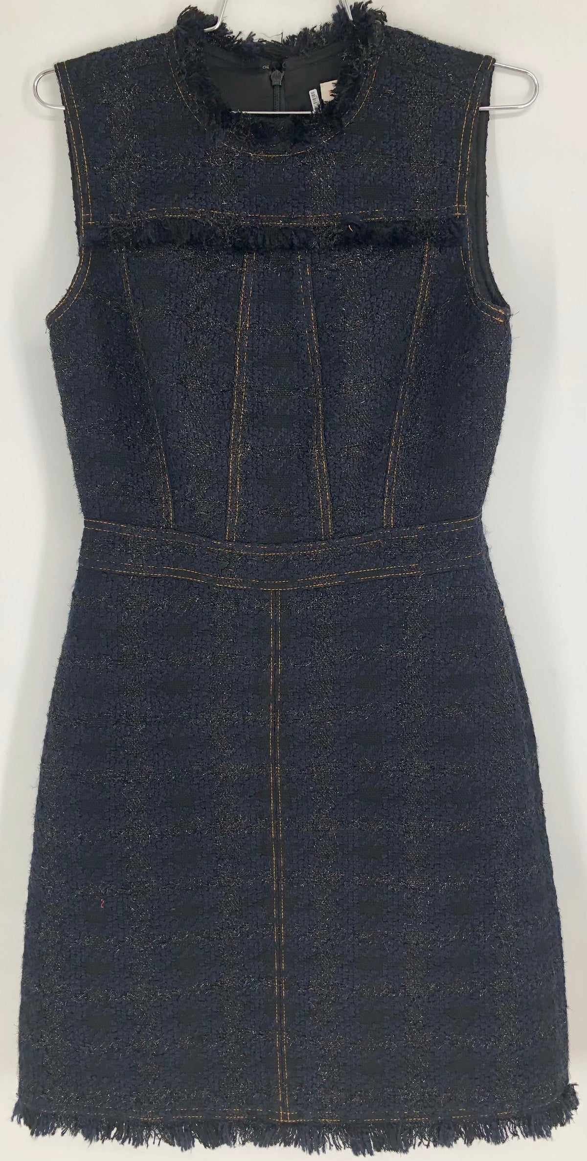 Tory Burch Women's Aria Navy Tweed Fringed Sheath Dress Size 2 COA