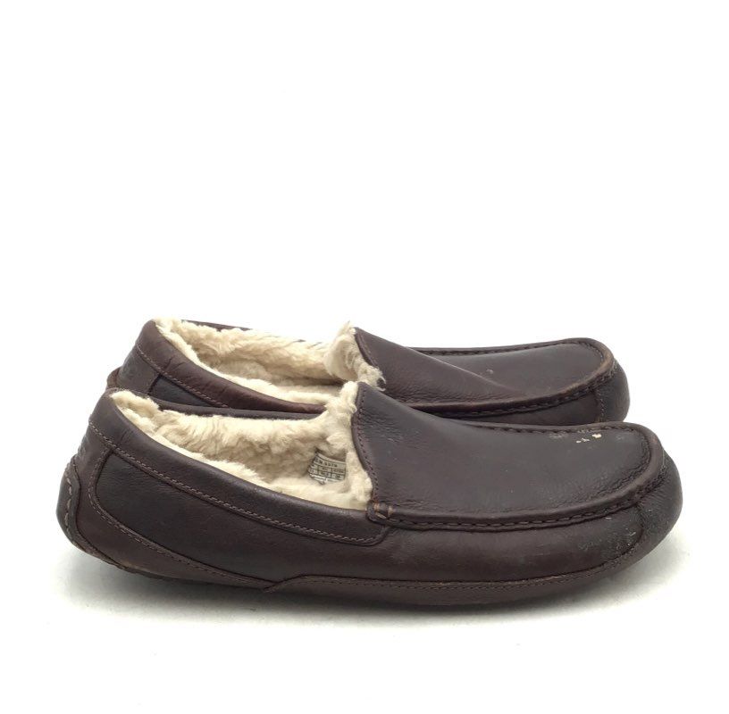 Ugg Men&#39;s Ascot 5379 Brown Leather Moccasin Slipper - Size 12