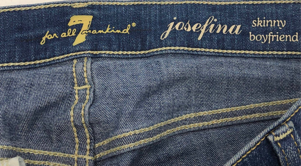 7 For All Mankind Women's Josefina Skinny Boyfriend Distressed Blue Jeans Sz 26