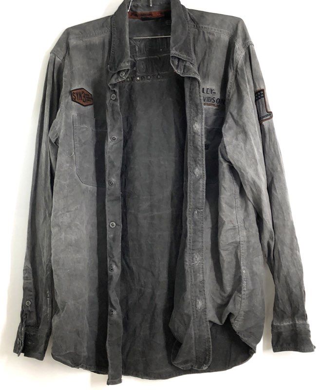 Vintage 2000s Harley-Davidson Grey Long Sleeve Patch Button Down Shirt Sz XL