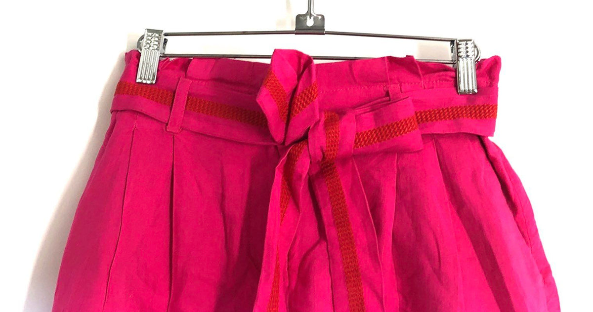 LOFT Women's Pink Embroidered Paperbag Waist Linen Blend Shorts Size XS NWT