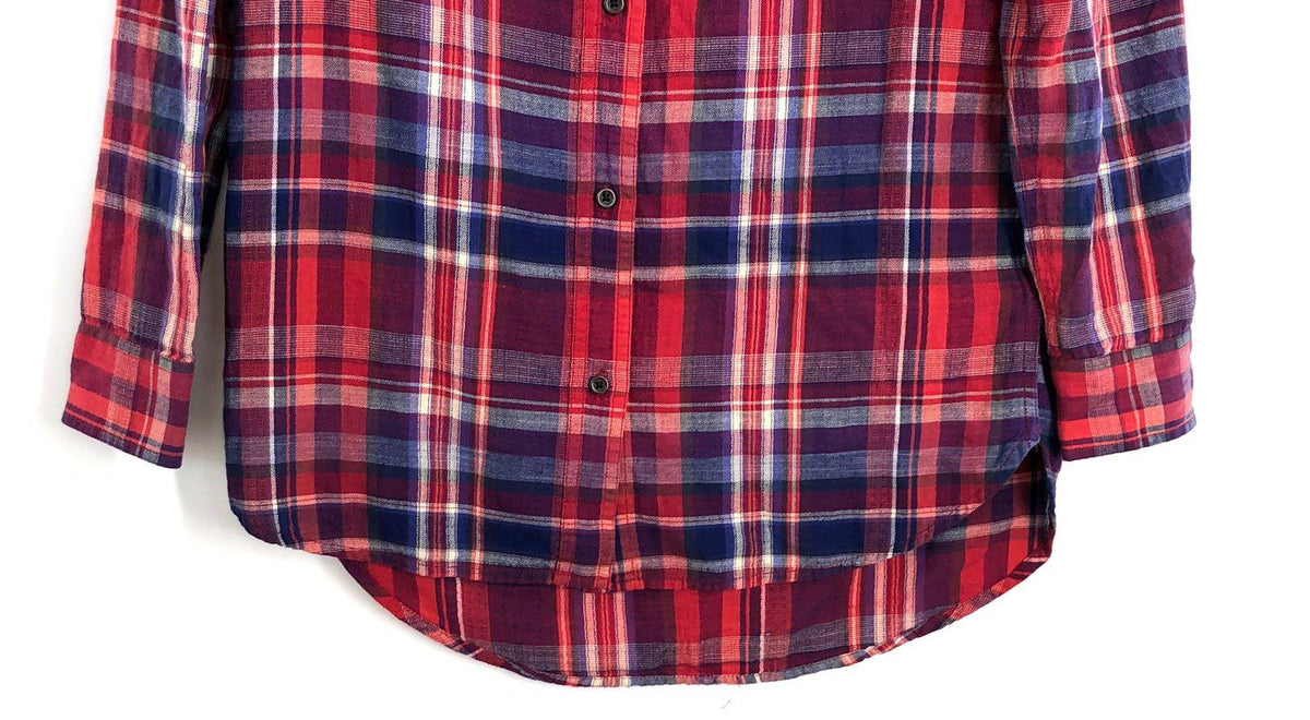 Madewell Women's Red Blue Purple Plaid Flannel Button Down Shirt Sz XXS