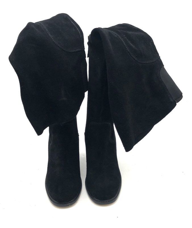 Kelsi Dagger Brooklyn Black Suede Over Knee Slouchy Block Heel Boots Size 9