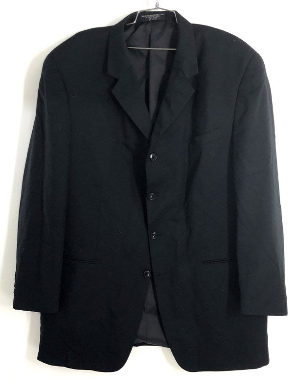 Vintage Y2K Men's Black 100% Wool 4-Button Blazer Sport Coat Sz 48L