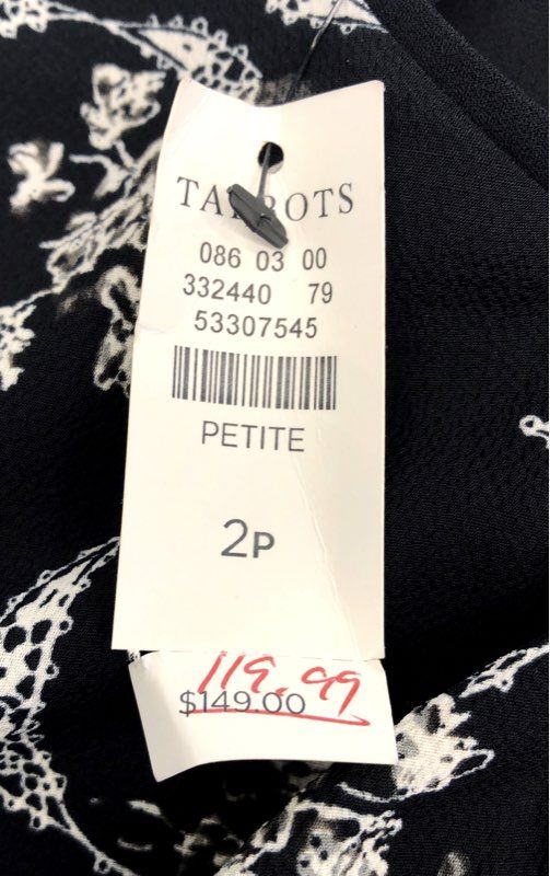 Talbots Women's Petite Black White Floral Ribbon Print Sleeveless Dress Sz 2P