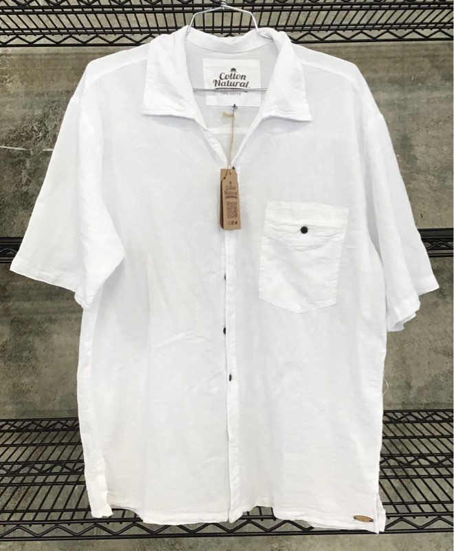 NWT Cotton Natural Men&#39;s White Button-Up Shirt &amp; T-Shirt - Size S/M Lot Of 2