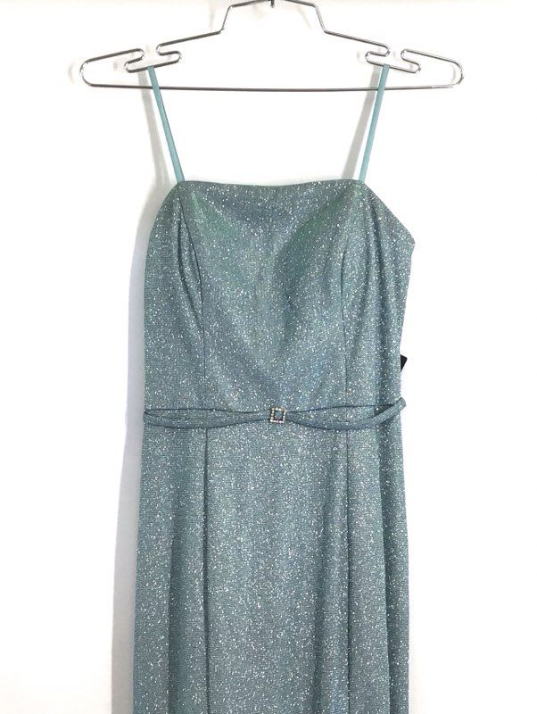 City Vibe Women's Seafoam Silver Glitter Metallic Spaghetti Strap Gown Dress 5