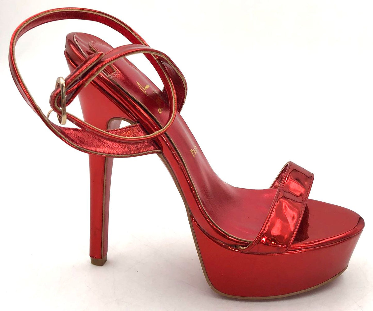 Christian Louboutin Inspired Women's Metallic Ruby Red Strappy Heels - Size 35