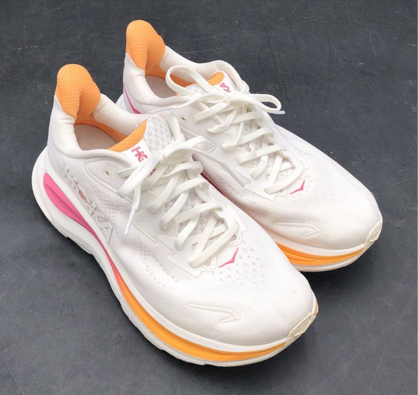 Hoka Clifton 9 White Pinkberry Orange Women's Running Shoes Size 8B