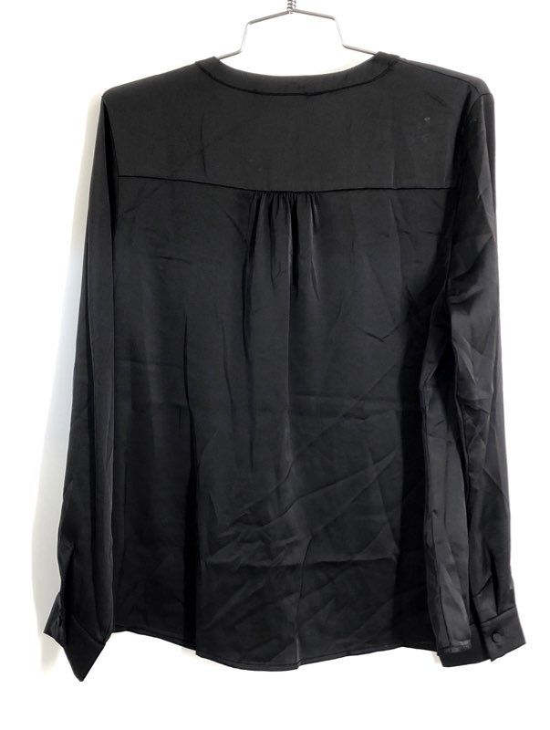 Grace Karin Women's Black Long Sleeve V-Neck Pleated Blouse Top NWT Sz M