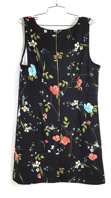 Worthington Women's Black Floral Sleeveless Shift Dress Gold Back Zip Sz XL NWT