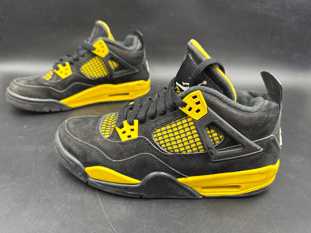 Nike Air Jordan 4 Retro Thunder Black Tour Yellow GS Size 5.5Y COA