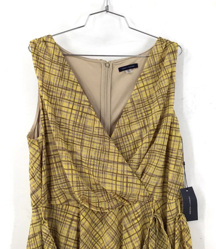 NWT Tommy Hilfiger Women's Yellow Brown Plaid A-Line Dress - Size 14W
