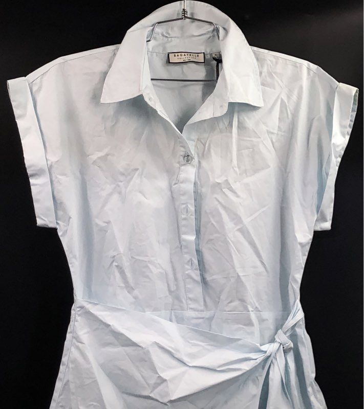 Bagatelle Women's Blue Wrap Shirt Dress Tie Waist Short Sleeve Sz S NWT