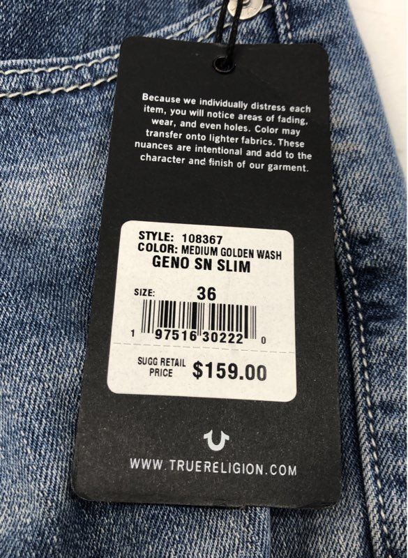 True Religion Men's Geno Relaxed Slim Jeans Medium Golden Wash NWT Sz 36