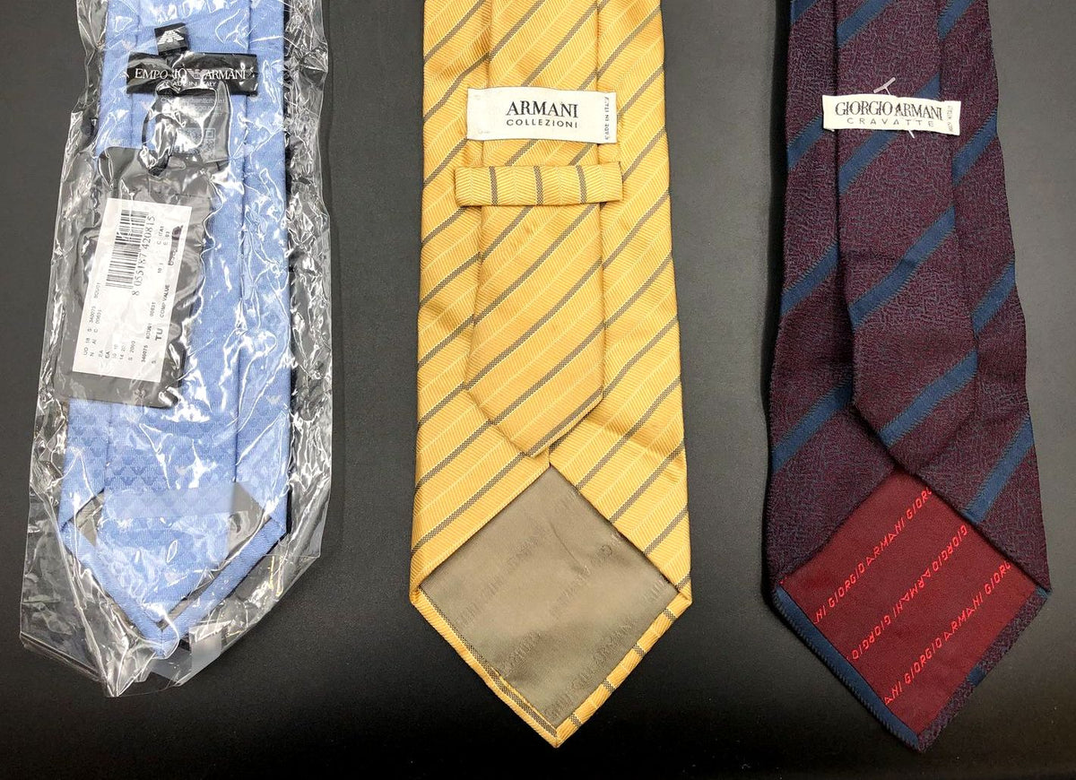 Armani Silk Ties LOT of 3: Blue Dotted (NWT)/Yellow Striped/Burgundy Striped
