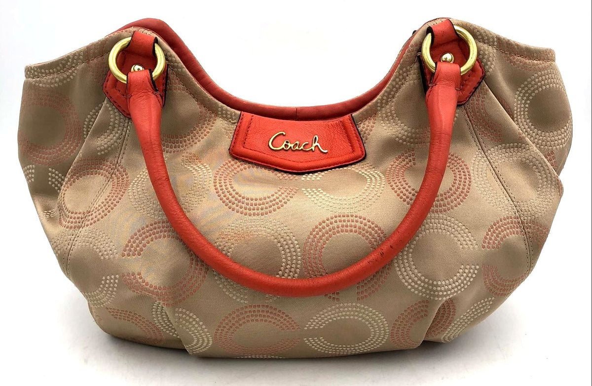 Authentic Coach Women&#39;s Tan OP Art Signature Luxury Shoulder Bag - COA Included