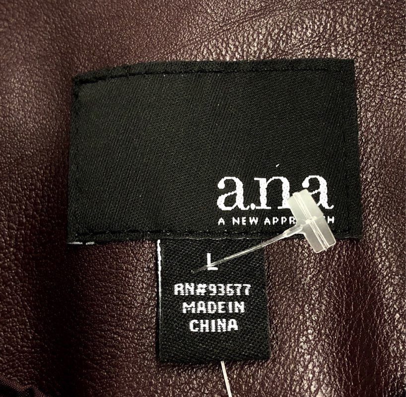 ana Women's NWT Faux Leather Moto Biker Jacket Midnight Burgundy Size L