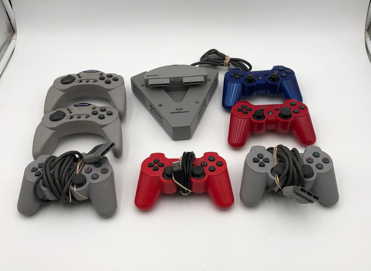 PlayStation Controller Lot of 5 for PS1 PS2 PS3 & Performance Multitap Adapter
