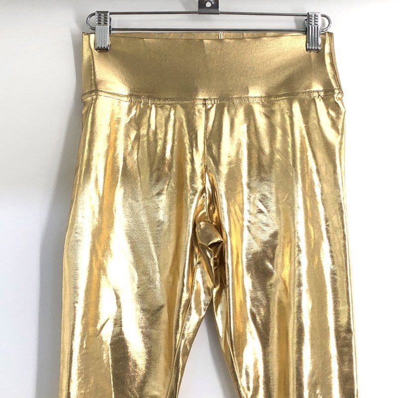 Nicoblu Women's Gold Metallic Shiny High Waist Tights Leggings Sz XS NWT