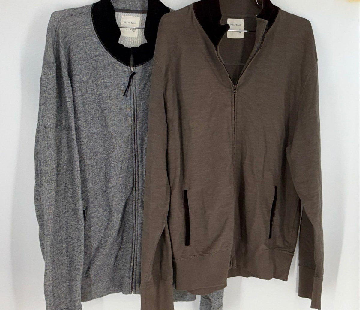Billy Reid Men's Lot of 2 Full Zip Sweater Jacket Gray Brown Cotton XXL