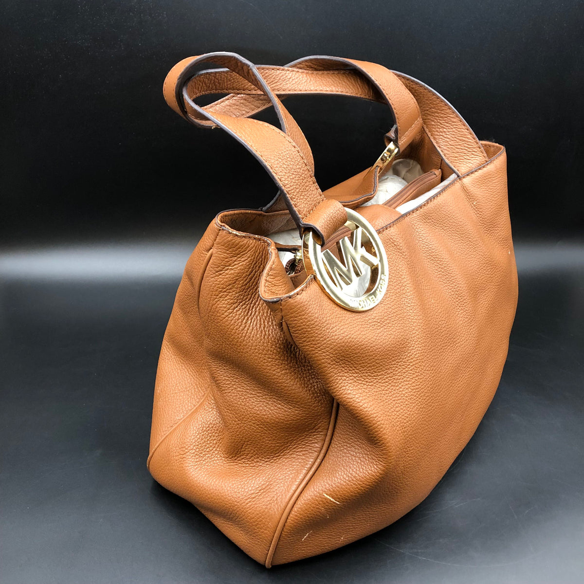 Michael Kors Cognac Brown Leather Layton Hobo Shoulder Bag COA