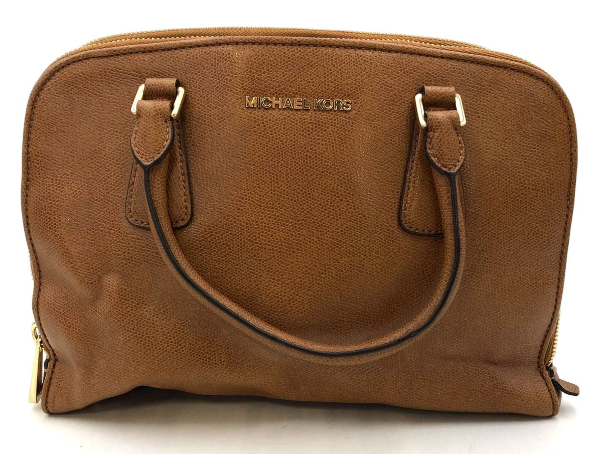 Michael Kors 'Reese' Brown Pebbled Leather Satchel with Gold-Tone Detail (+COA)