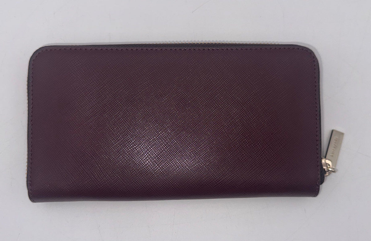 Kate Spade Pink Burgundy Saffiano Leather Zip Around Continental Long Wallet