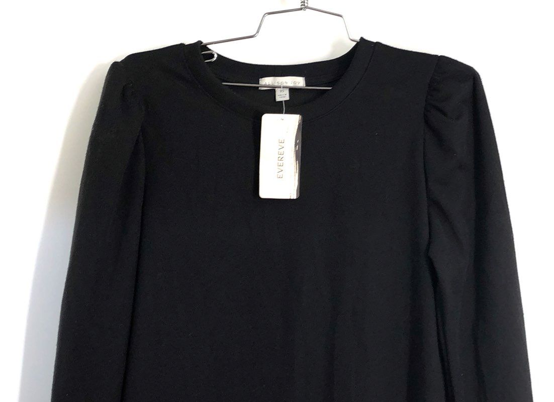 Allison Joy Women's Black Beckley Puff Dress Ribbed Long Sleeve Mini Sz XS NWT